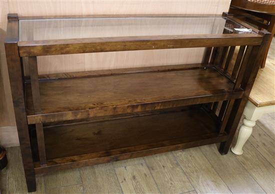 A glass top hardwood console table W.120cm